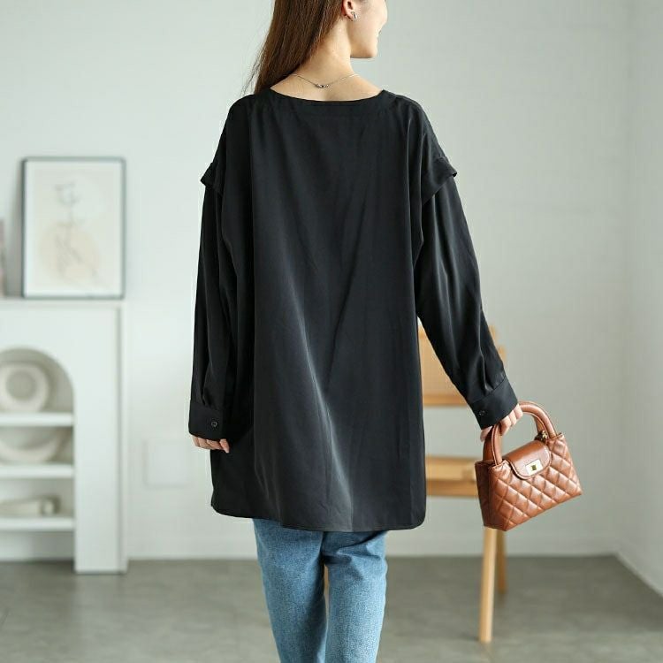 大きいサイズ レディース フェイクレイヤード肩デザインチュニック　fem-521 【メール便可】