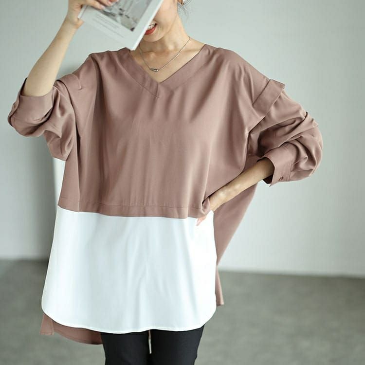 大きいサイズ レディース フェイクレイヤード肩デザインチュニック　fem-521 【メール便可】