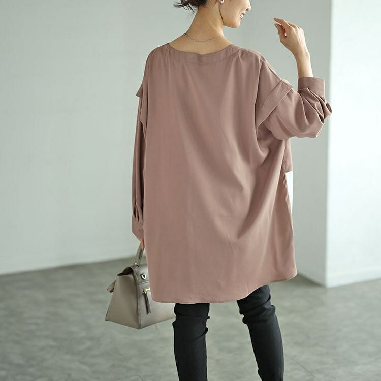 大きいサイズ レディース フェイクレイヤード肩デザインチュニック　fem-521 【メール便可】