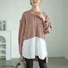 大きいサイズ レディース フェイクレイヤード肩デザインチュニック　fem-521 【メール便可】 グレージュ