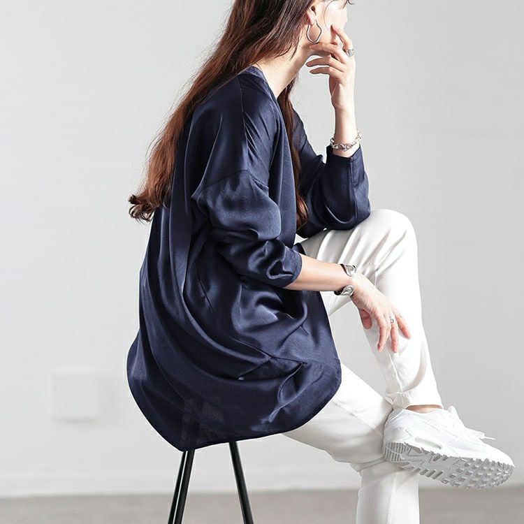 大きいサイズ レディース Vネックサイドタックドルマンチュニック　fem-519 【メール便可】