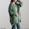 大きいサイズ レディース Vネックサイドタックドルマンチュニック　fem-519 【メール便可】 カーキ