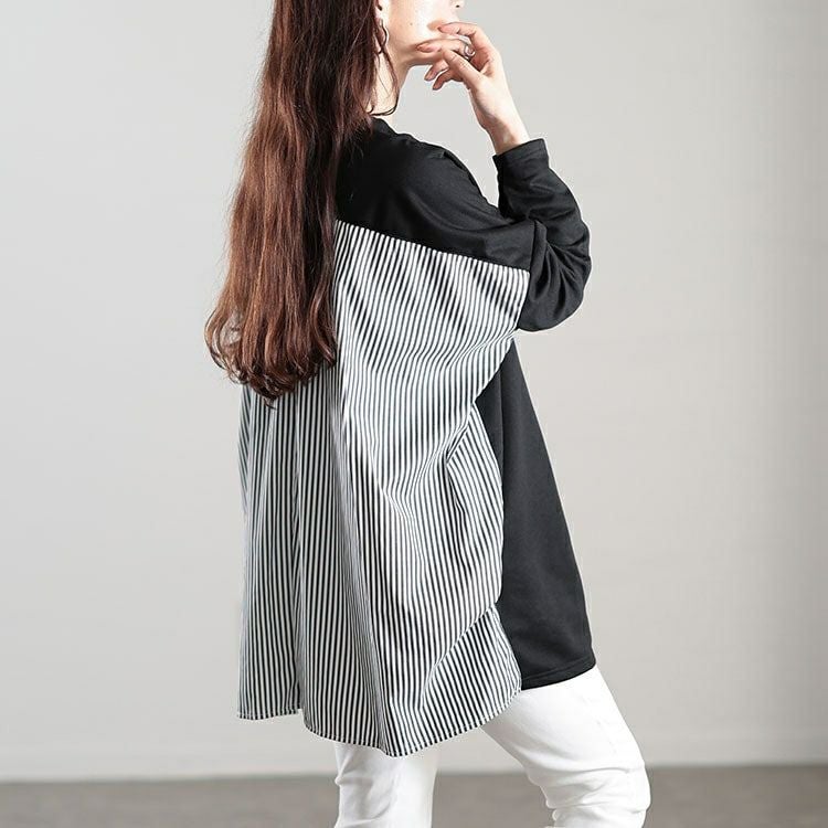 大きいサイズ レディース Vネックストライプ切り替えワイドカーディガン　fem-518