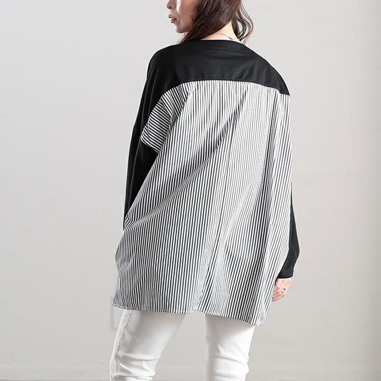 大きいサイズ レディース Vネックストライプ切り替えワイドカーディガン　fem-518