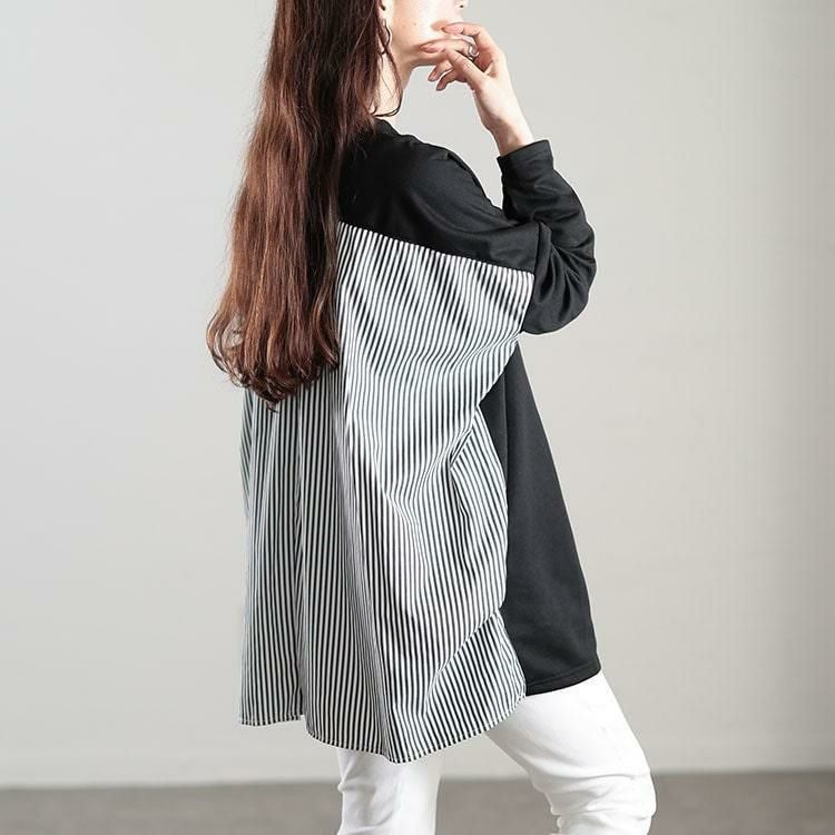 大きいサイズ レディース Vネックストライプ切り替えワイドカーディガン　fem-518 ブラック