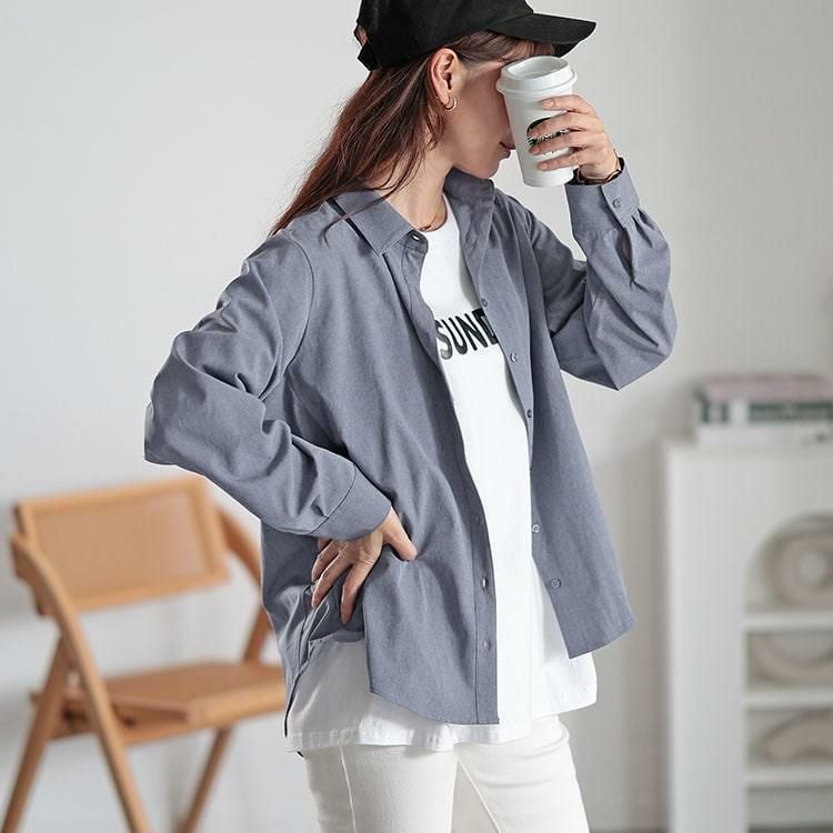 大きいサイズ レディース レギュラーカラーシャツ　fem-507 【メール便可】 ネイビー