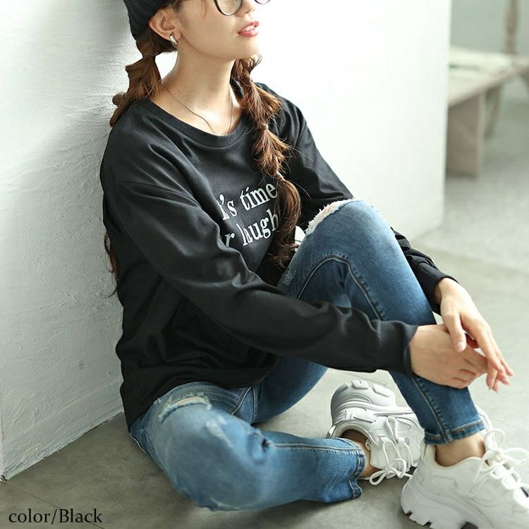 大きいサイズ レディース ロゴプリントロンT　fem-506