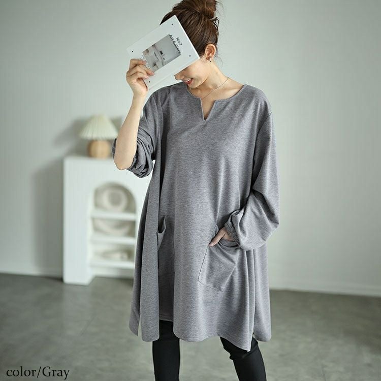 大きいサイズ レディース キーネックイレヘムチュニック　fem-509