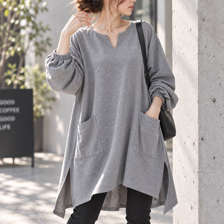 大きいサイズ レディース キーネックイレヘムチュニック　fem-509