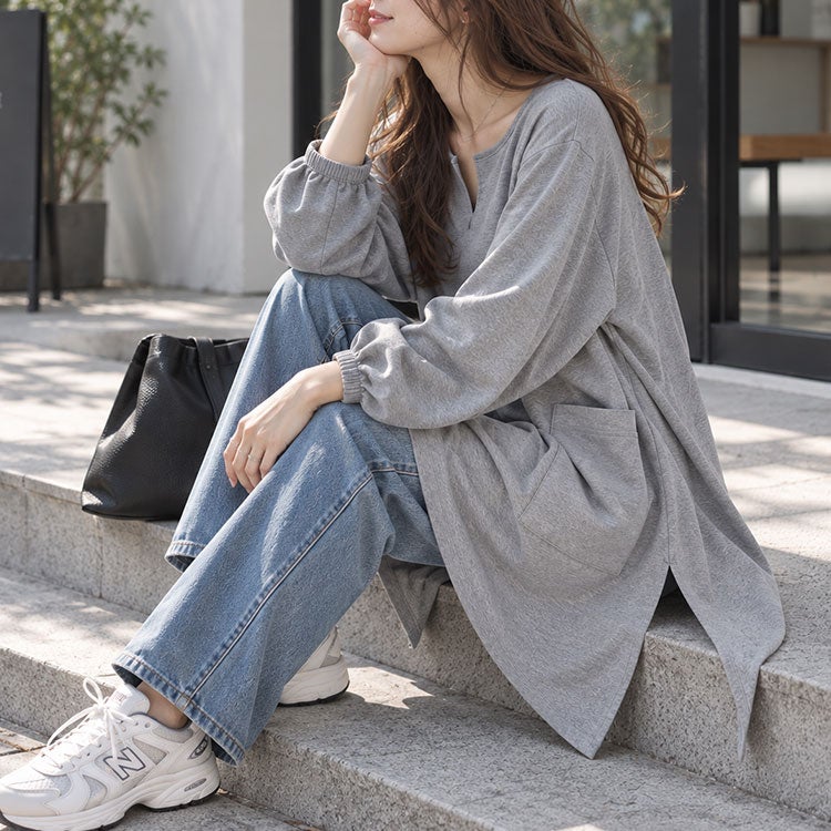 大きいサイズ レディース キーネックイレヘムチュニック　fem-509