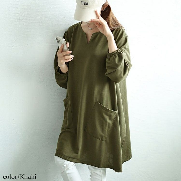 大きいサイズ レディース キーネックイレヘムチュニック　fem-509