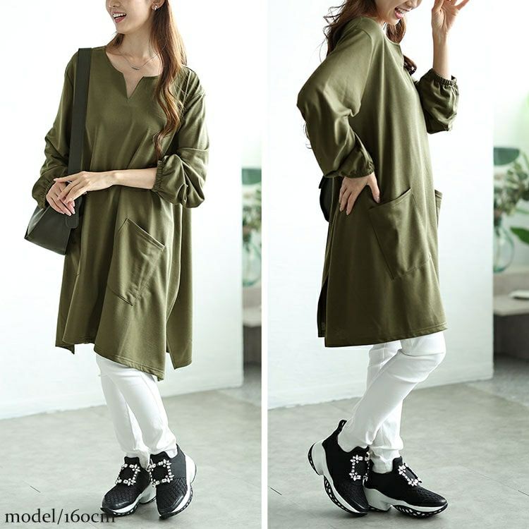 大きいサイズ レディース キーネックイレヘムチュニック　fem-509