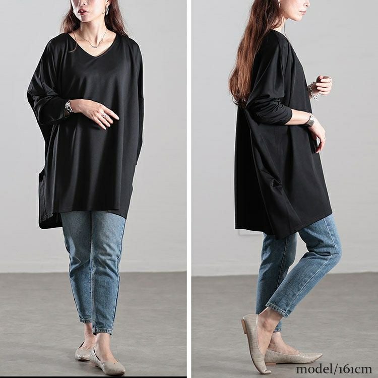 大きいサイズ レディース Vネックワイドコクーンチュニック　fem-502