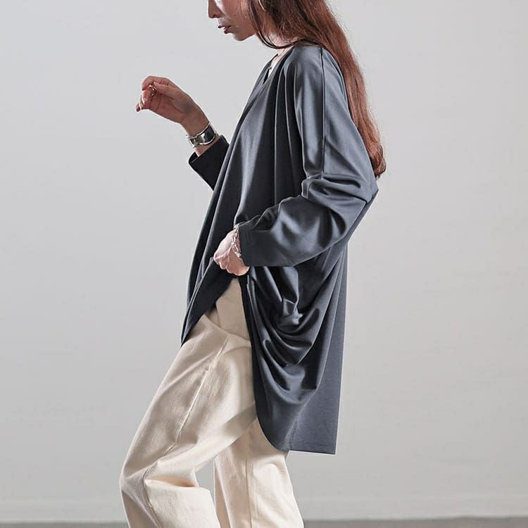 大きいサイズ レディース Vネックワイドコクーンチュニック　fem-502