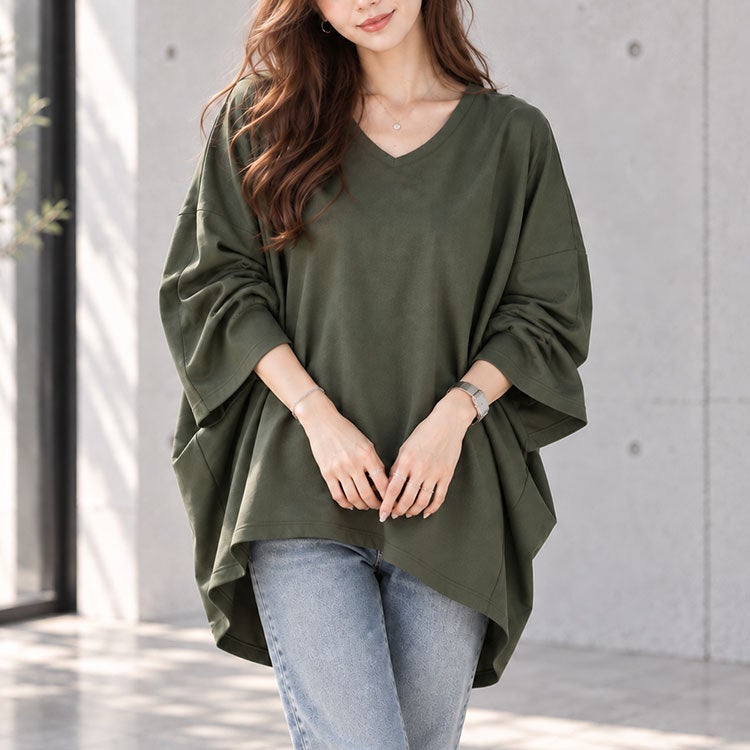 大きいサイズ レディース Vネックワイドコクーンチュニック　fem-502