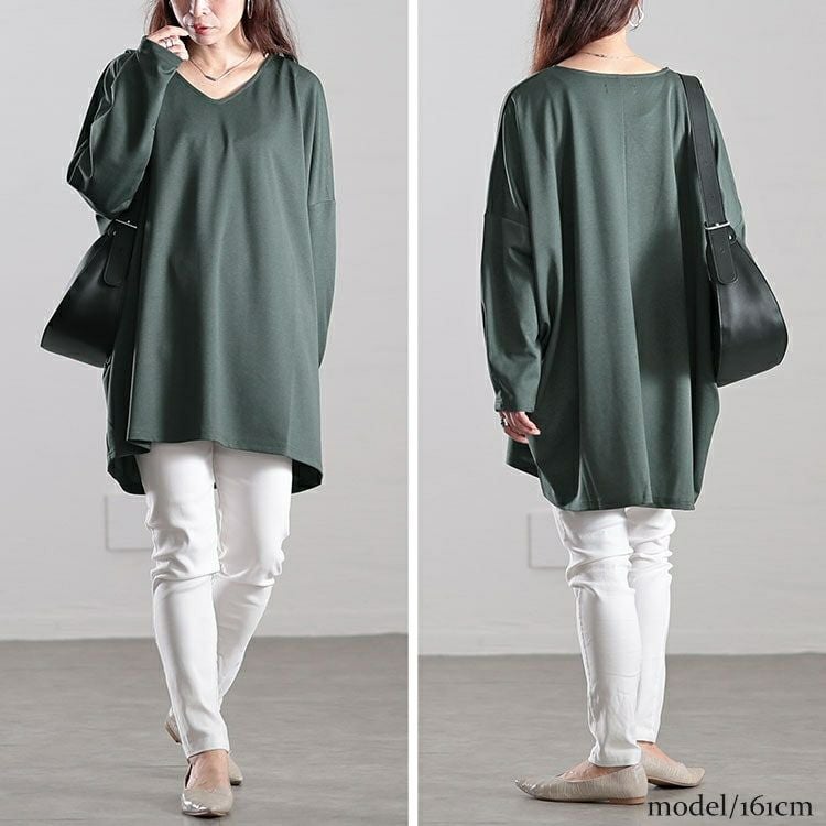 大きいサイズ レディース Vネックワイドコクーンチュニック　fem-502