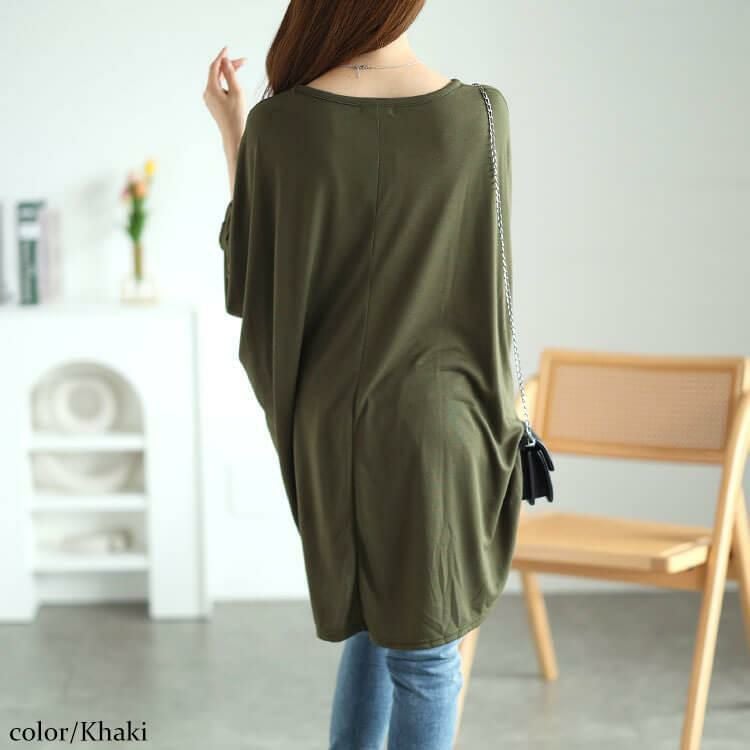 大きいサイズ レディース テールカットワイドドルマンプルオーバー　cast-5546018 【メール便可】 カーキ