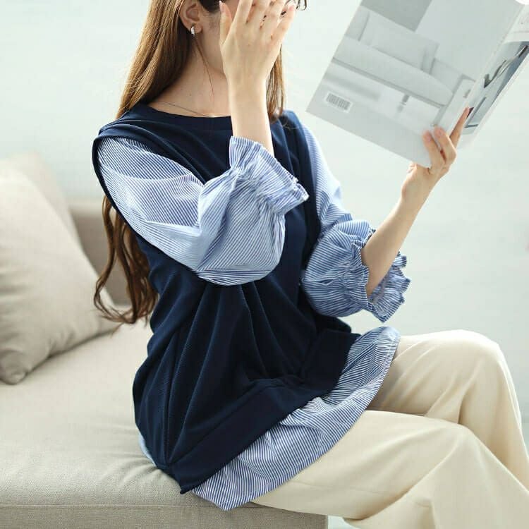 大きいサイズ レディース フェイクレイヤードキャンディスリーブチュニック　cast-5546022