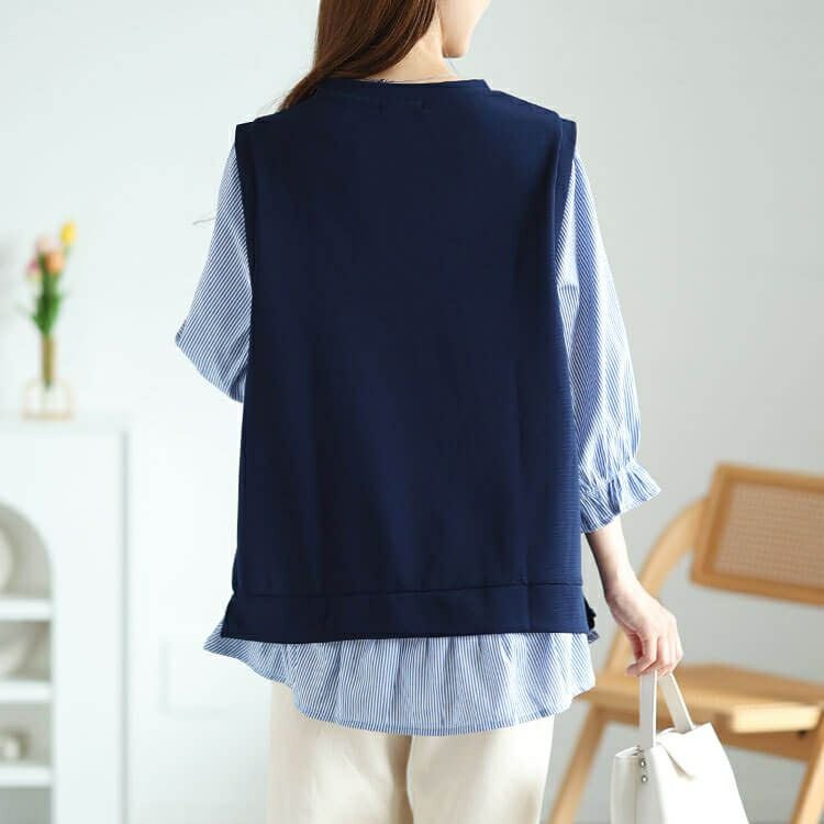 大きいサイズ レディース フェイクレイヤードキャンディスリーブチュニック　cast-5546022