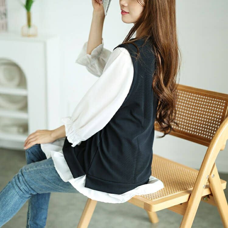 大きいサイズ レディース フェイクレイヤードキャンディスリーブチュニック　cast-5546022