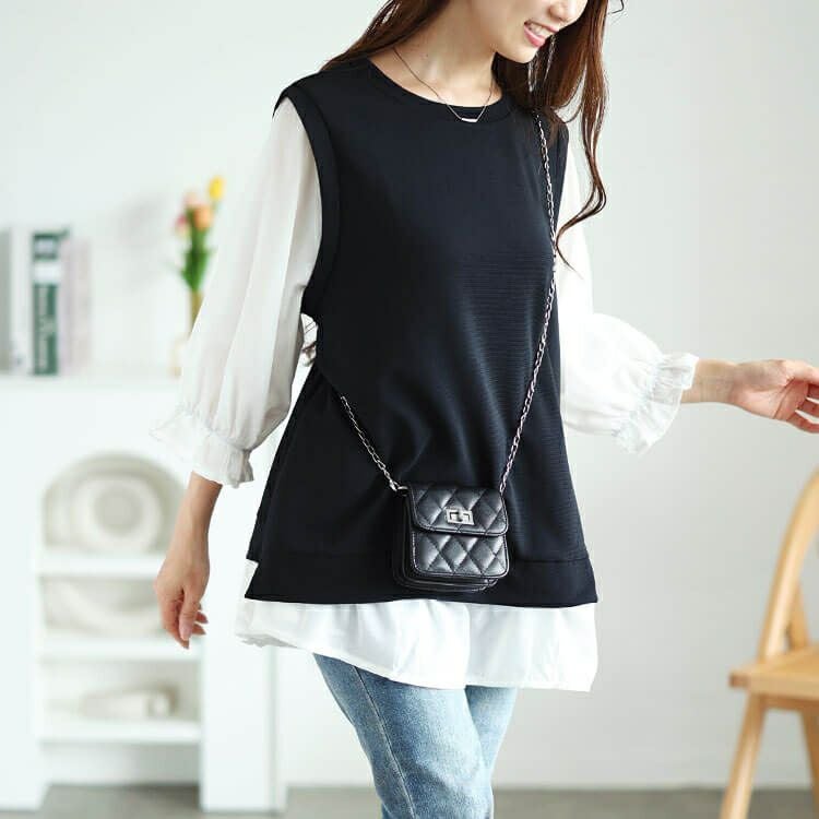 大きいサイズ レディース フェイクレイヤードキャンディスリーブチュニック　cast-5546022