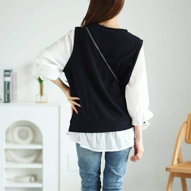 大きいサイズ レディース フェイクレイヤードキャンディスリーブチュニック　cast-5546022