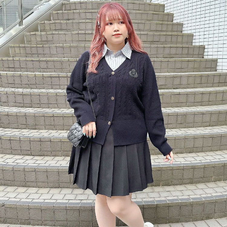 大きいサイズ レディース シャツドッキングカレッジ風ニット　goldy-1571