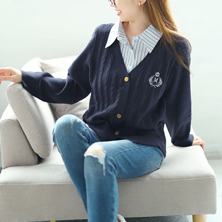 大きいサイズ レディース シャツドッキングカレッジ風ニット　goldy-1571