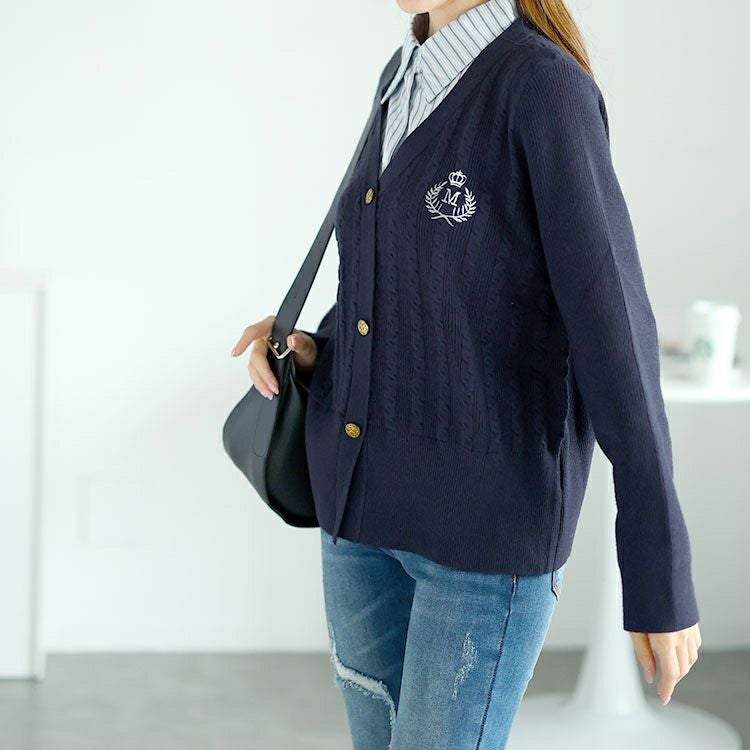 大きいサイズ レディース シャツドッキングカレッジ風ニット　goldy-1571