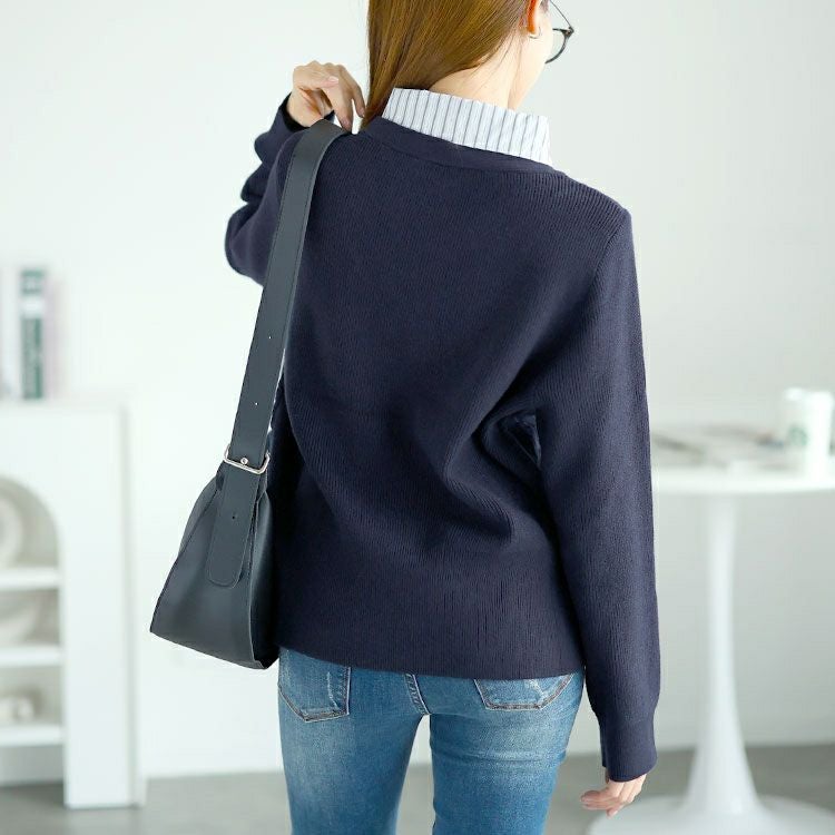 大きいサイズ レディース シャツドッキングカレッジ風ニット　goldy-1571