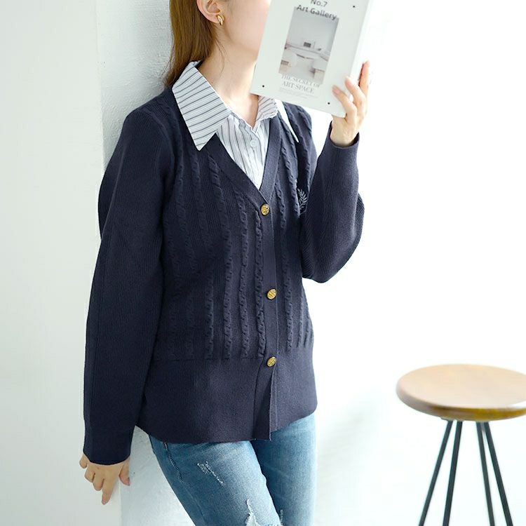 大きいサイズ レディース シャツドッキングカレッジ風ニット　goldy-1571