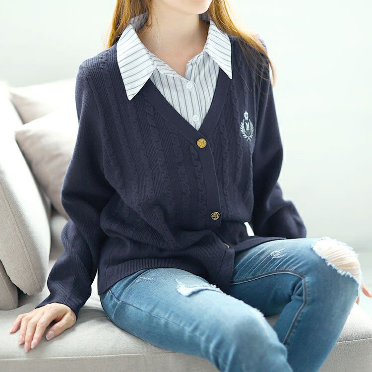 大きいサイズ レディース シャツドッキングカレッジ風ニット　goldy-1571