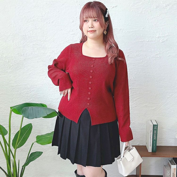 大きいサイズ レディース スクエアネックニットプルオーバー　goldy-1570