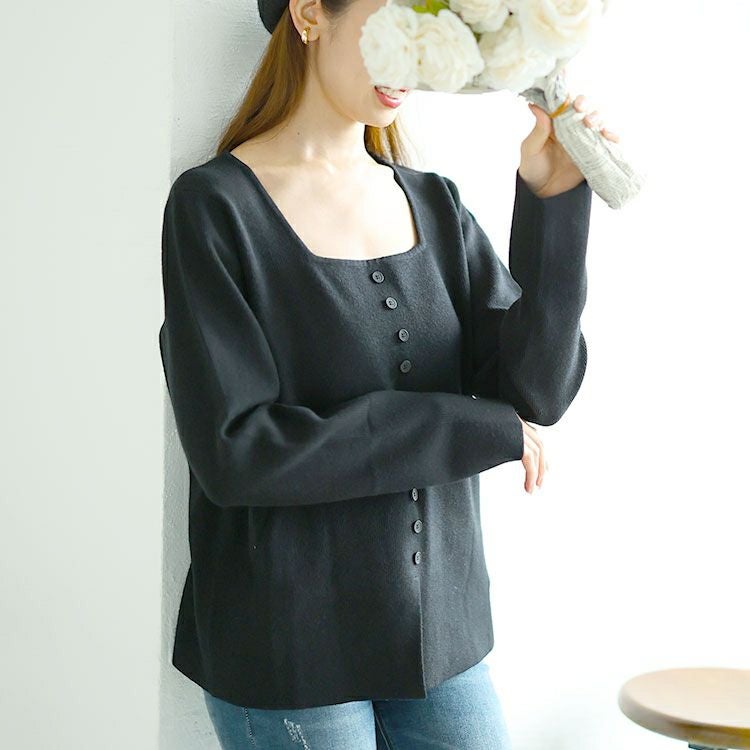 大きいサイズ レディース スクエアネックニットプルオーバー　goldy-1570