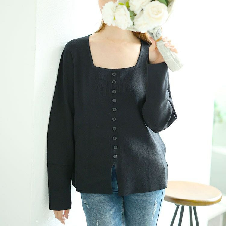 大きいサイズ レディース スクエアネックニットプルオーバー　goldy-1570