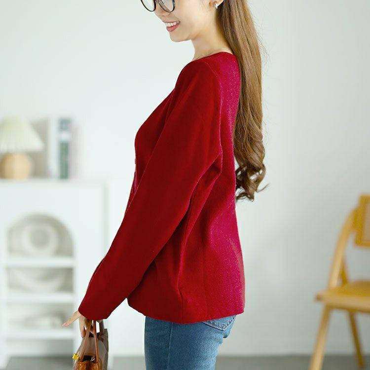 大きいサイズ レディース スクエアネックニットプルオーバー　goldy-1570