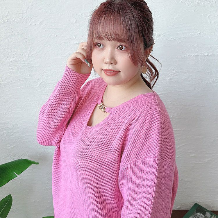 大きいサイズ レディース チェーン付きリブニット　goldy-1568