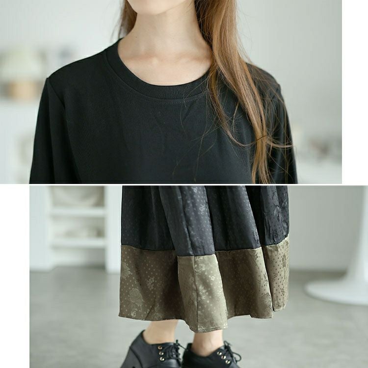 大きいサイズ レディース 異素材切替えロングワンピース　goldy-1561