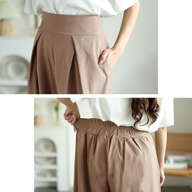 大きいサイズ レディース 裾が床につかないストレッチタックワイドパンツ　kt-152