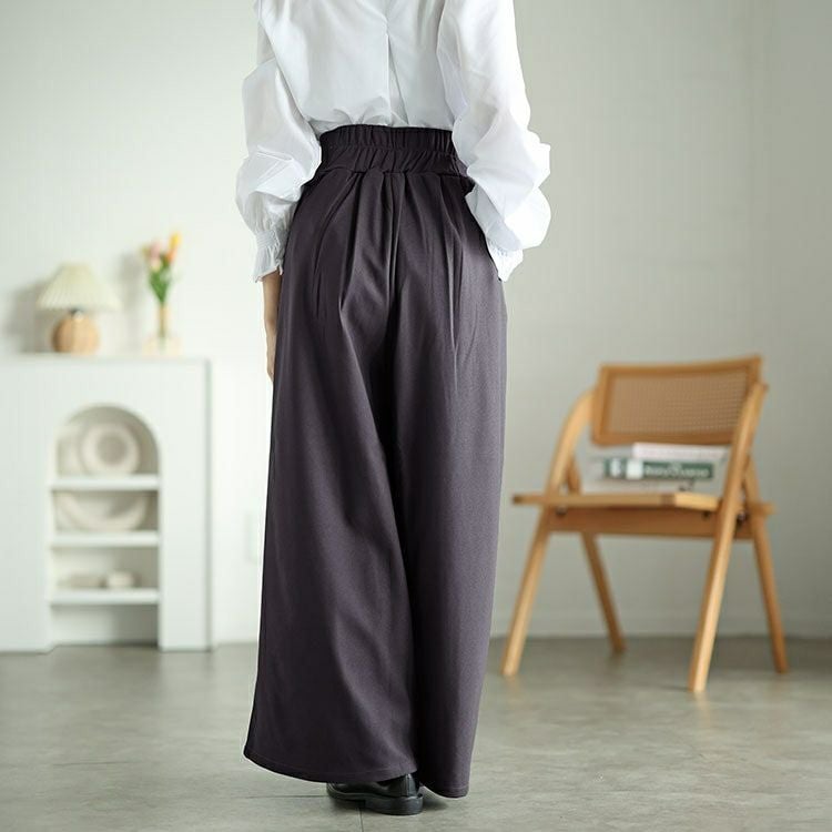大きいサイズ レディース 裾が床につかないストレッチタックワイドパンツ　kt-152