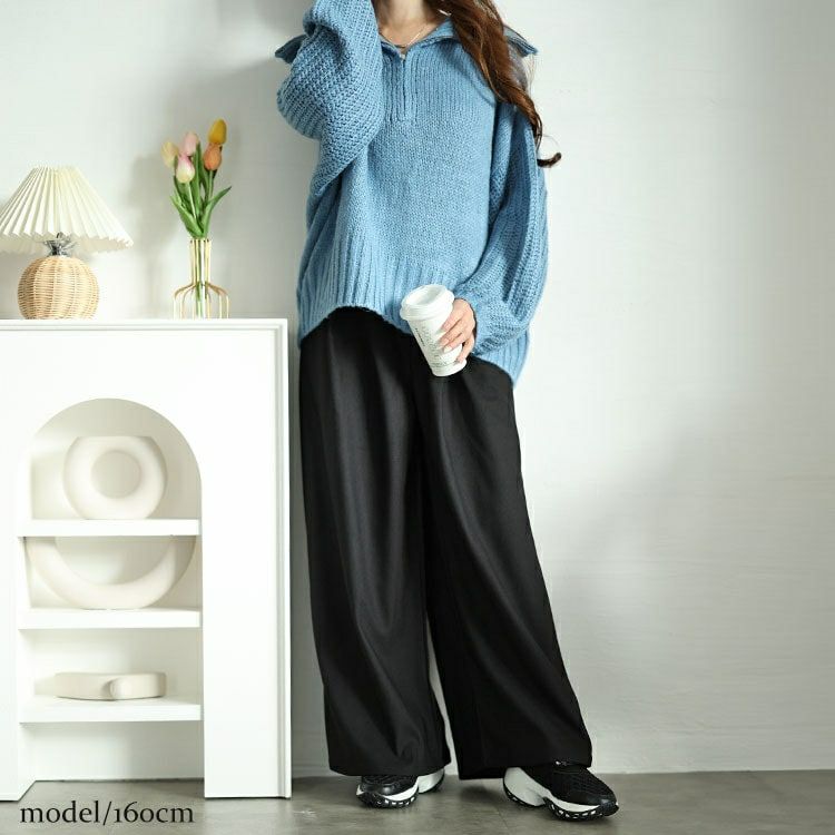 大きいサイズ レディース 裾が床につかないストレッチタックワイドパンツ　kt-152