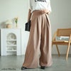 大きいサイズ レディース 裾が床につかないストレッチタックワイドパンツ　kt-152 モカ