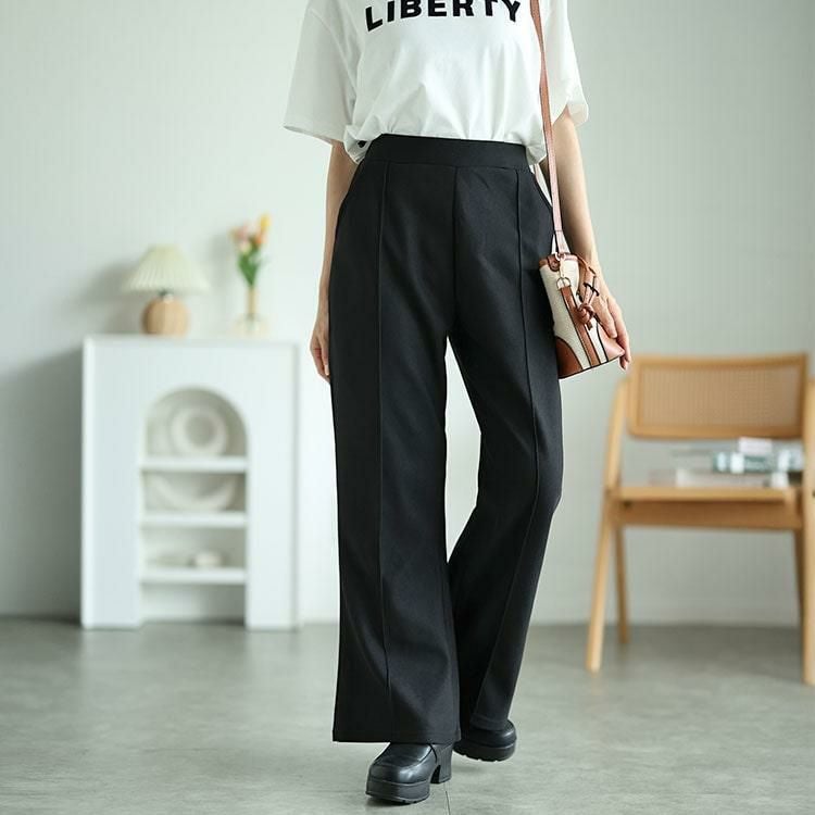 大きいサイズ レディース センターシームフレアパンツ　kt-151 ブラック