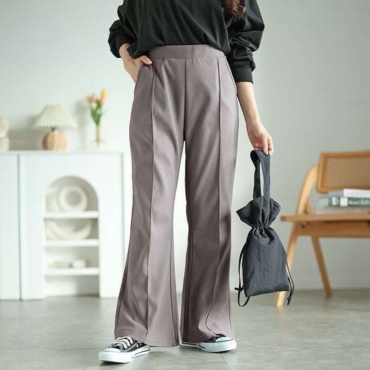 大きいサイズ レディース センターシームフレアパンツ　kt-151 グレージュ