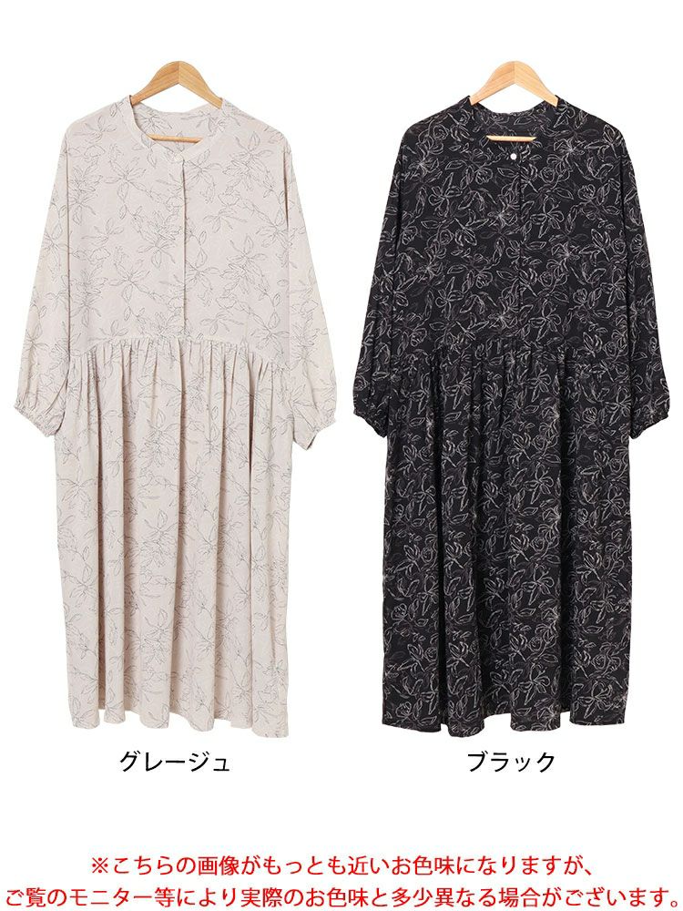 大きいサイズ レディース ギャザー切り替え花柄マキシワンピース　maru-30062