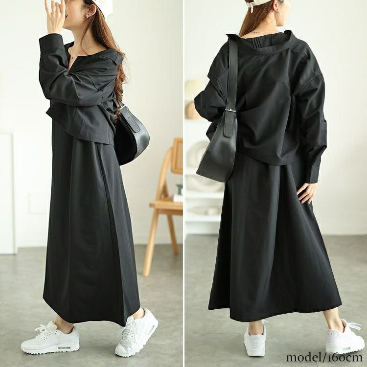 大きいサイズ レディース キーネックフレンチスリーブワンピース＆ショート丈ジャケット2点セット　maru-30061