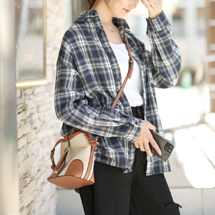 大きいサイズ レディース チェック柄ネルシャツ　goldy-1563 【メール便可】