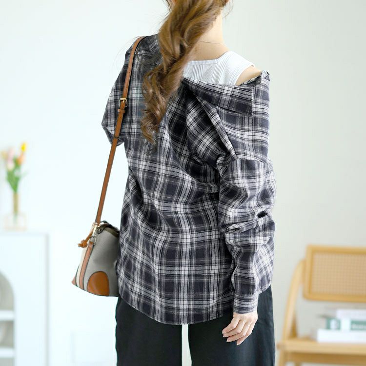 大きいサイズ レディース チェック柄ネルシャツ　goldy-1563 【メール便可】