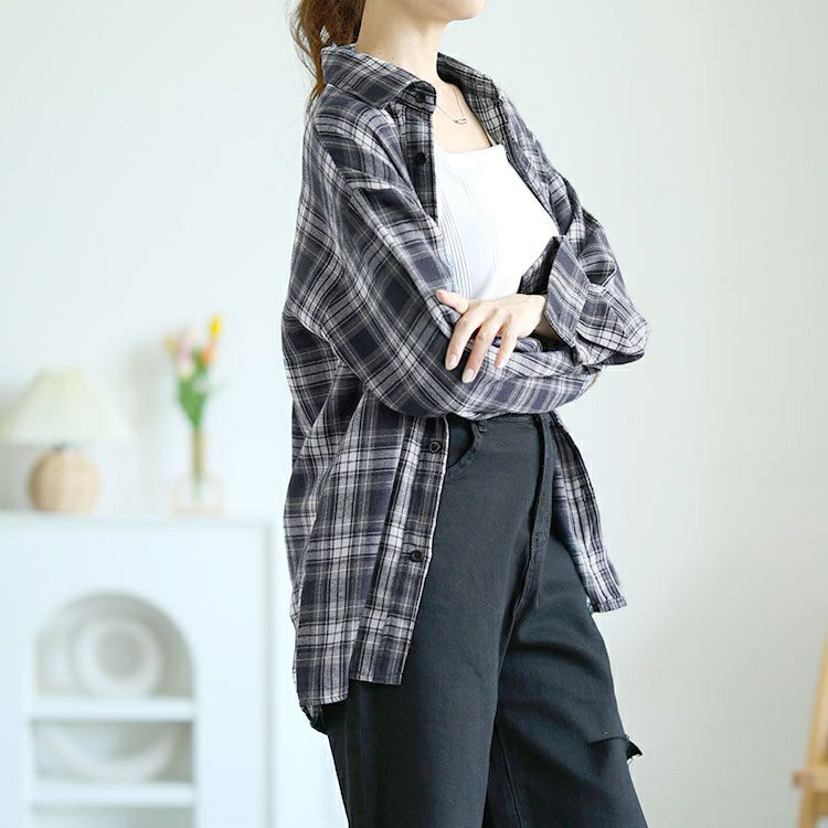 大きいサイズ レディース チェック柄ネルシャツ　goldy-1563 【メール便可】