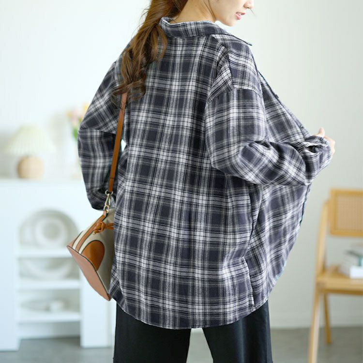 大きいサイズ レディース チェック柄ネルシャツ　goldy-1563 【メール便可】